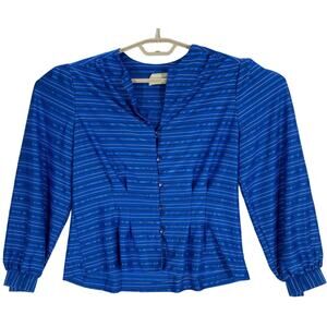 Vintage Ms Sugar Top Women Size 16 Blue Striped Button Up Shirt Top Long Sleeve